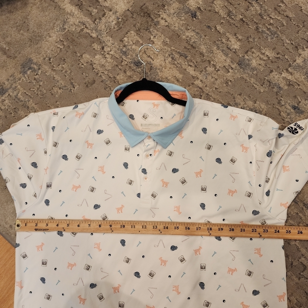 Swannies Amendt Print Golf Polo Sunset White Goat Tee Golf Balls Men's Size 2XL - Picture 9 of 16